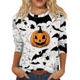 thumbnail image 1 of Camiseta informal de manga larga con estampado de fantasmas de Halloween para mujer: top festivo para las fiestas, 1 of 5