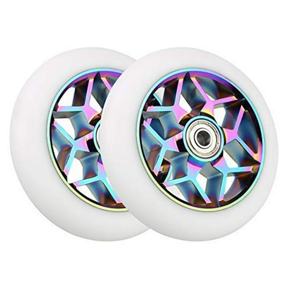 2 Pcs Scooter Accessories 110mm Scooter Wheels Colorful Pu Wheels Thick Stunt Car Wheels with Bearings(White)