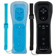 Wii Remote Controller (2 Pack) with Motion Plus Compatible with Wii and Wii U Console | Wii Remote Controller with Shock Function (Black+Blue)