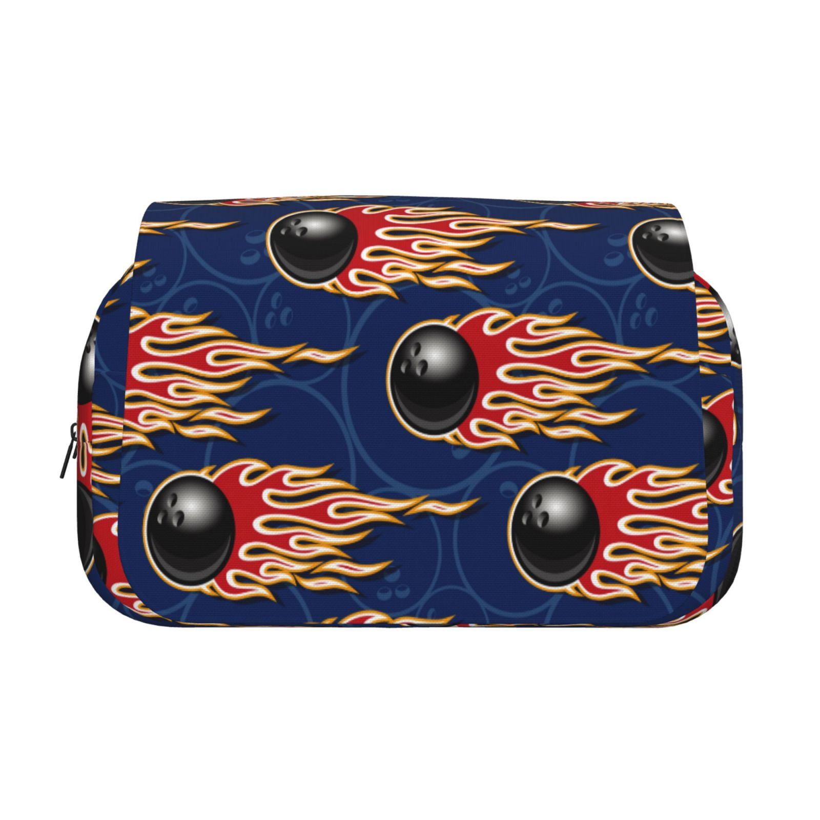 Rateoe Bowling Ball And Flame Pattern Double Clamshell Pen Case, Storage Organizer with Two Zipper Compartments– Holds Up to 50 Pencils & Pens