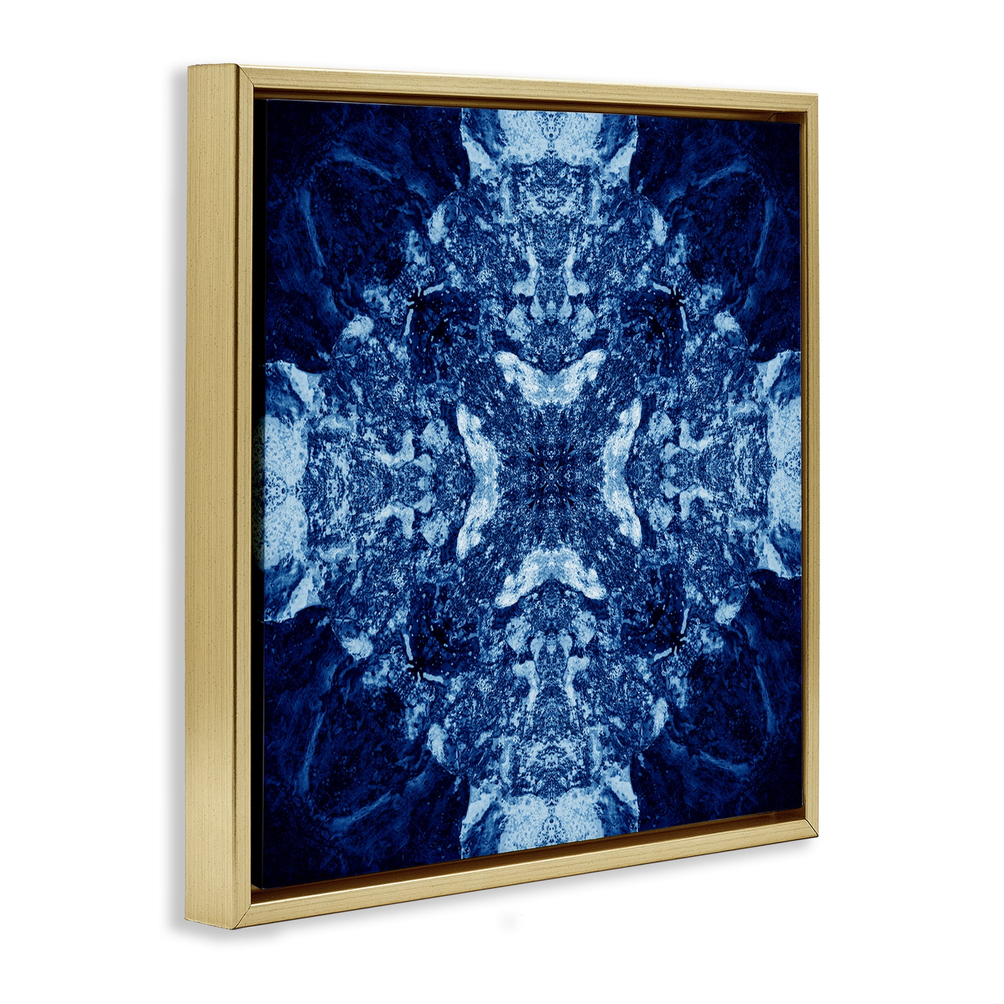 Stupell Industries Mosaic Pattern on Blue Abstract Painting Gold Floater Framed Canvas Art Print Wall Art, 25 x 25