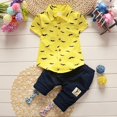 thumbnail image 4 of Toddler Kids Boy Gentlemen Printed Button Down Print Shirts Short Sleeve Tops +Pants Outfits, 4 of 4