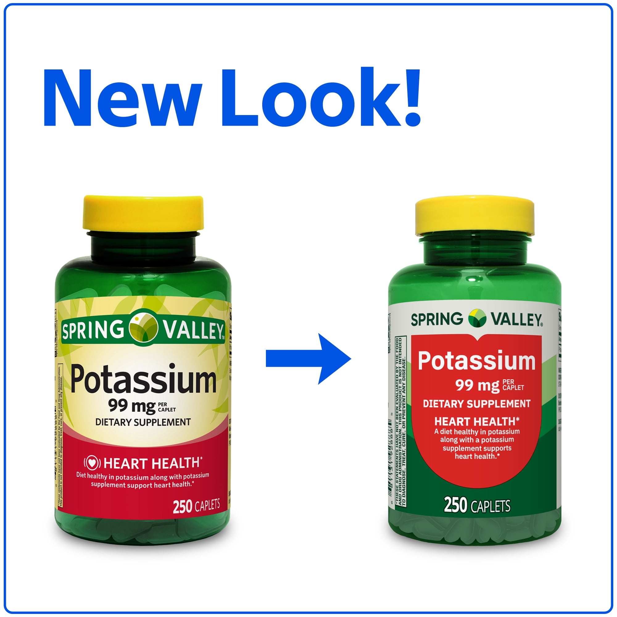 Spring Valley Potassium Heart Health Dietary Supplement Caplets, 99 mg, 250 Count