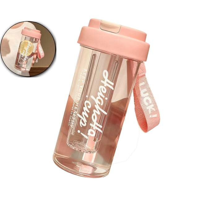 20oz Plastic Mug with Straw and Flip Lid, Large Capacity Flower Tea Mug, Pink