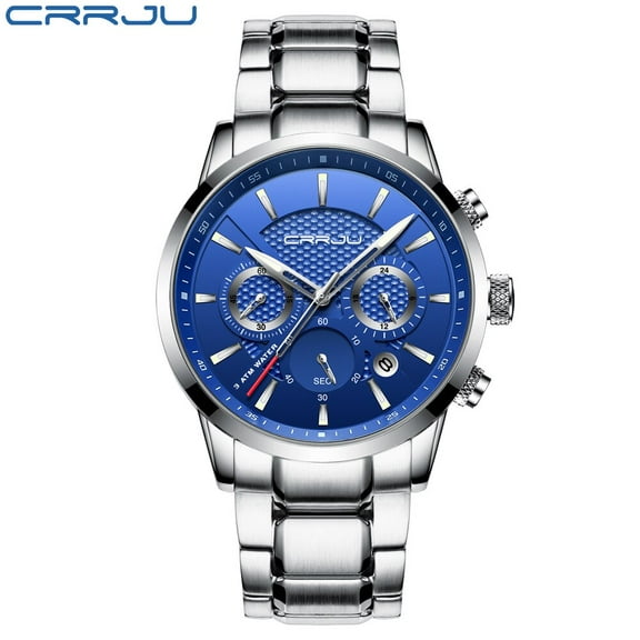 New Men’s Watch 312L Steel Case Stainless Steel Band Crrju Top Luxury Brand Chronograph Quartz Wristwatch Blue/Black/Rose Gold