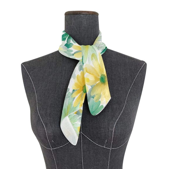 Square Scarf 24x24 Inch Teal Yellow Daisy Print Silky Satin Sun Protection Neck Scarf for Women Multi-Purpose Head Wrap Bandana for Hair Bag Decoration
