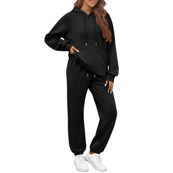 YUTK Women's Winter Casual Long Sleeve Hoodie Loose Wide Leg Sweatpants Sweatshirt Set Black M