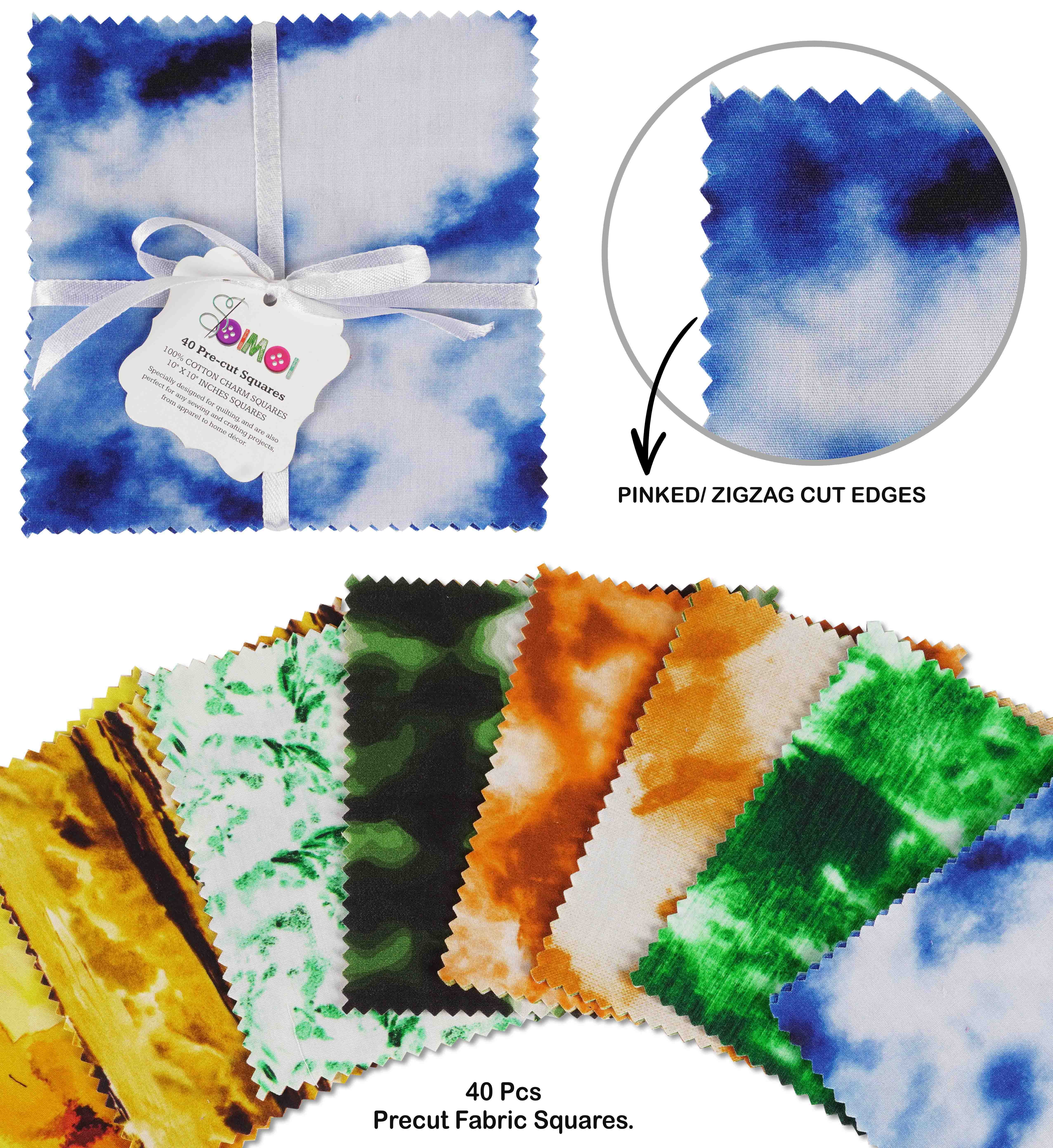 Soimoi Precut 10-inch Tie & Dye Prints Cotton Fabric Bundle Quilting Squares Charm Pack DIY Patchwork Sewing Craft- Multicolor