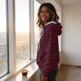 thumbnail image 4 of Striped Hoodie for Women Corduroy Long Sleeve Quarter Zip Drawstring Hood Kangaroo Pocket Loose Fit Pullover Sweatshirt Casual Streetwear Fall Winter, 4 of 5