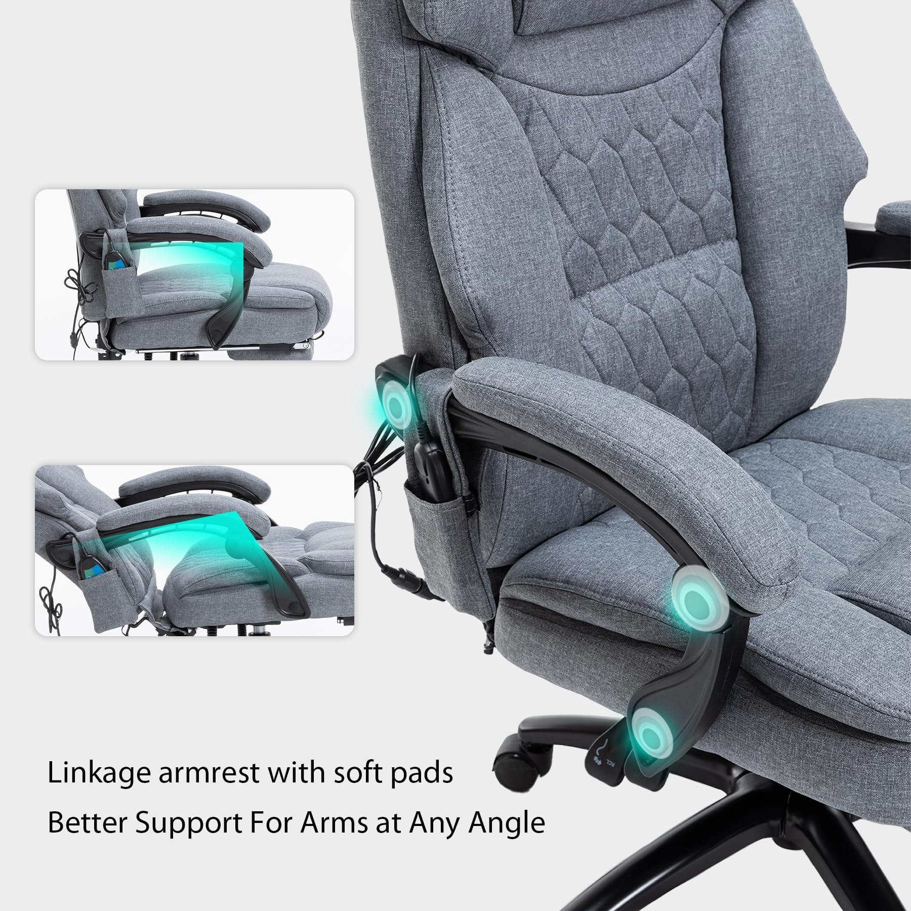 HESL Office Chair With Massage And Heated Lumber Spport, Big and Tall Reclining Desk Chair,Gray