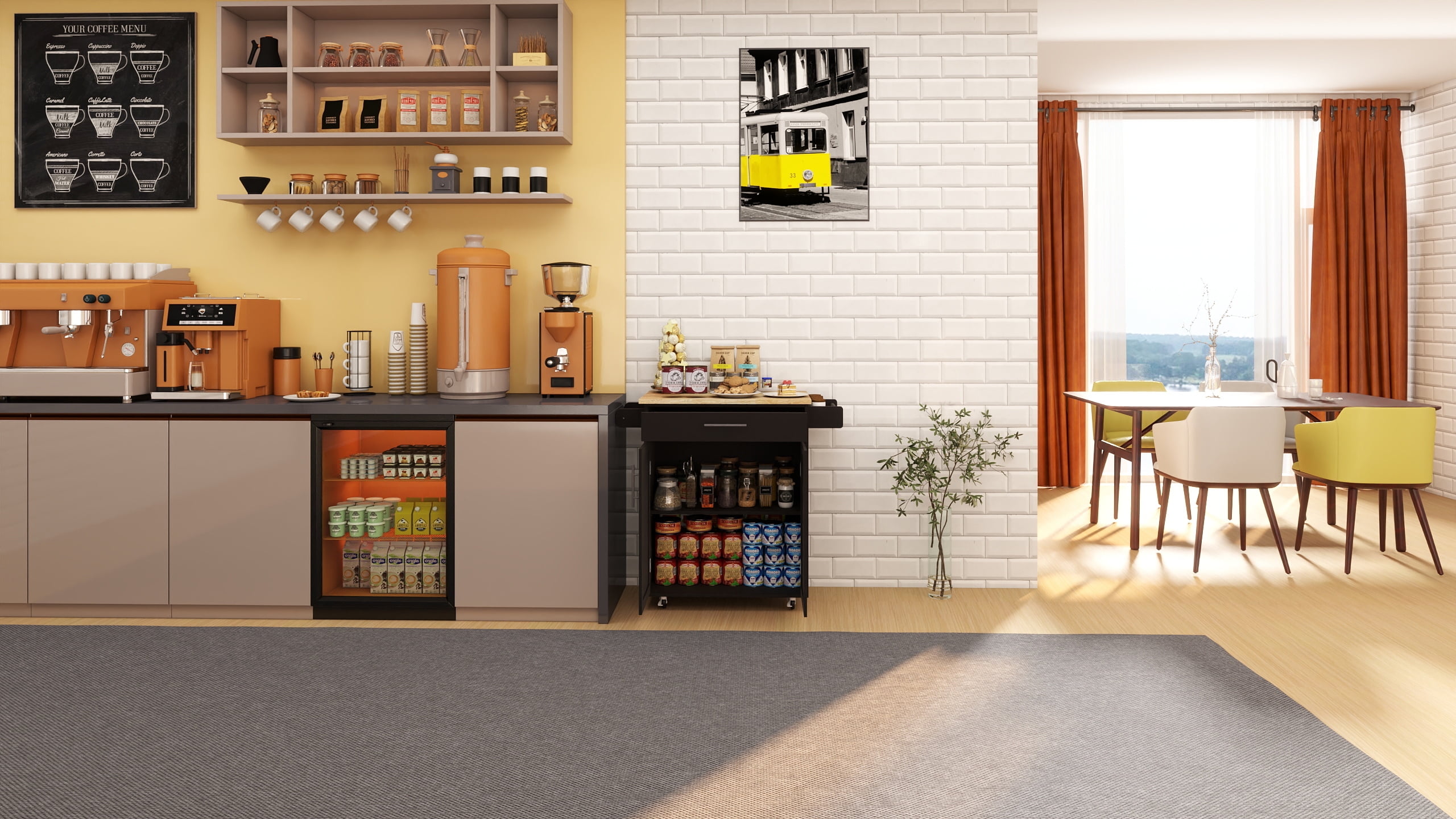 Kitchen Cart Rolling Kitchen Island with 1 Drawer, 2 Doors, Adjustable Shelves, Towel Rack and Seasoning Rack, Versatile Black Kitchen Island for Storage & Home Decor