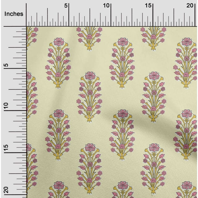 oneOone Georgette Viscose Fabric Leaves & Floral Block Printed Craft Fabric BTY 42 Inch Wide