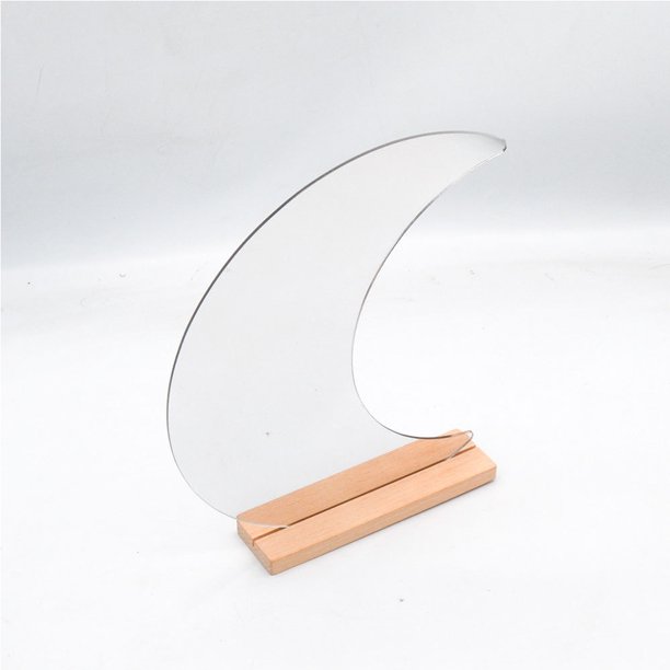 Espejo de tocador de acrílico Espejo redondo irregular con forma de luna con soporte de base de madera JShteea Libre de BPA