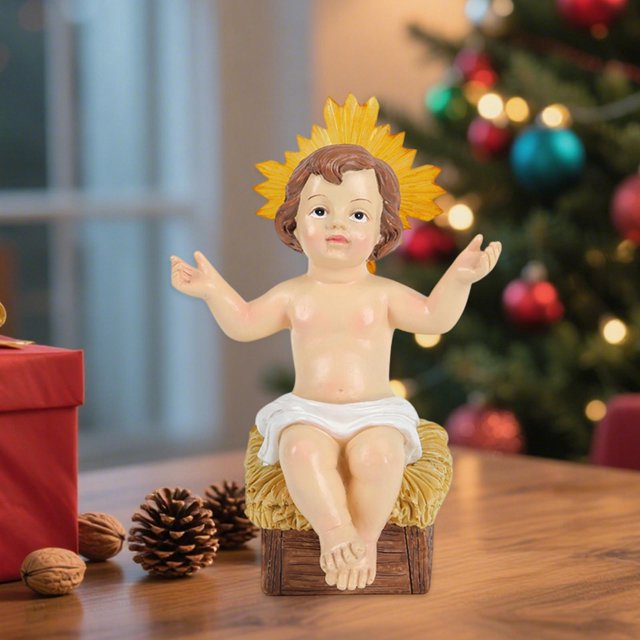 Figura de Jesús Niño Jesús Figura de Natividad con Corona para Amigos Oficina Familiar Celebración Religiosa Repisas de Sala de Estar