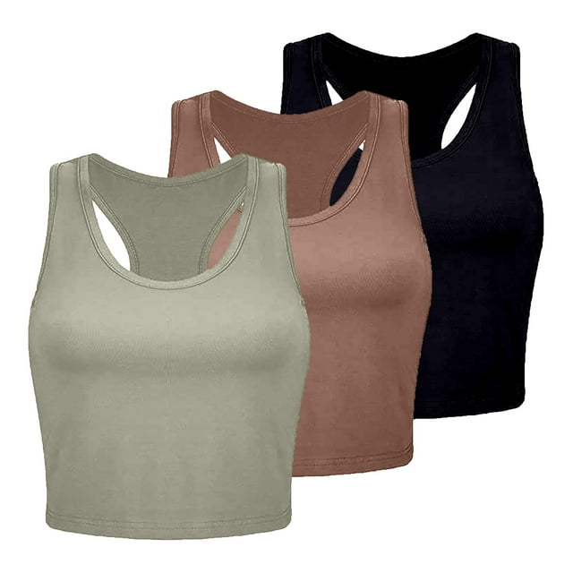 Women's 3-Piece Ribbed Seamless Workout Exercise Tank Tops - Sleeveless, for Yoga and Daily/Casual/Beach, Multiple Sizes