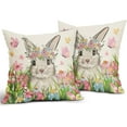 thumbnail image 2 of Easter Pillow Covers 18x18 Set of 2 Spring Cute Bunny Rabbit Eggs Watercolor Pink Blue Floral Easter Themed Decorative Throw Pillow Cases Outdoor Farmhouse Decoration for Sofa Couch Bed, 2 of 6