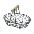 thumbnail image 3 of Cesta de alambre para huevos, cesta ovalada para recolección, rústica, decorativa, vintage, cesta de almacenamiento de hierro con mango de madera para Negro, 3 of 8