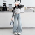 thumbnail image 5 of JAJAHO Girls Wide Leg Jeans Cute Heart Embroidery Elastic Waist Casual Demin Pants With Pockets For Kids 5-16Y Soft Trousers, 5 of 9