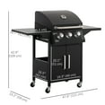 thumbnail image 3 of Outsunny 3 Burner Gas Grill w/ Wheels, Storage Shelves, Thermometer, Black, 3 of 10