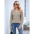 thumbnail image 4 of Women Long Sleeve Shirts Dressy Casual Button V Neck Pullover Sweaters Jumper Tops Fall Outfits Khaki XL, 4 of 8