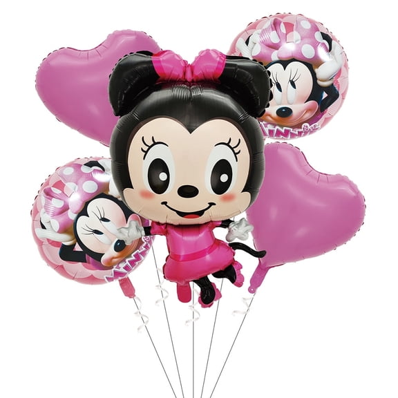 5PCS Mickey And Minnie Anime Balloon Set for Birthday Parties - Cartoon Foil Balloons Kit with String, Perfect for Kids Adults Decoration Theme Celebration