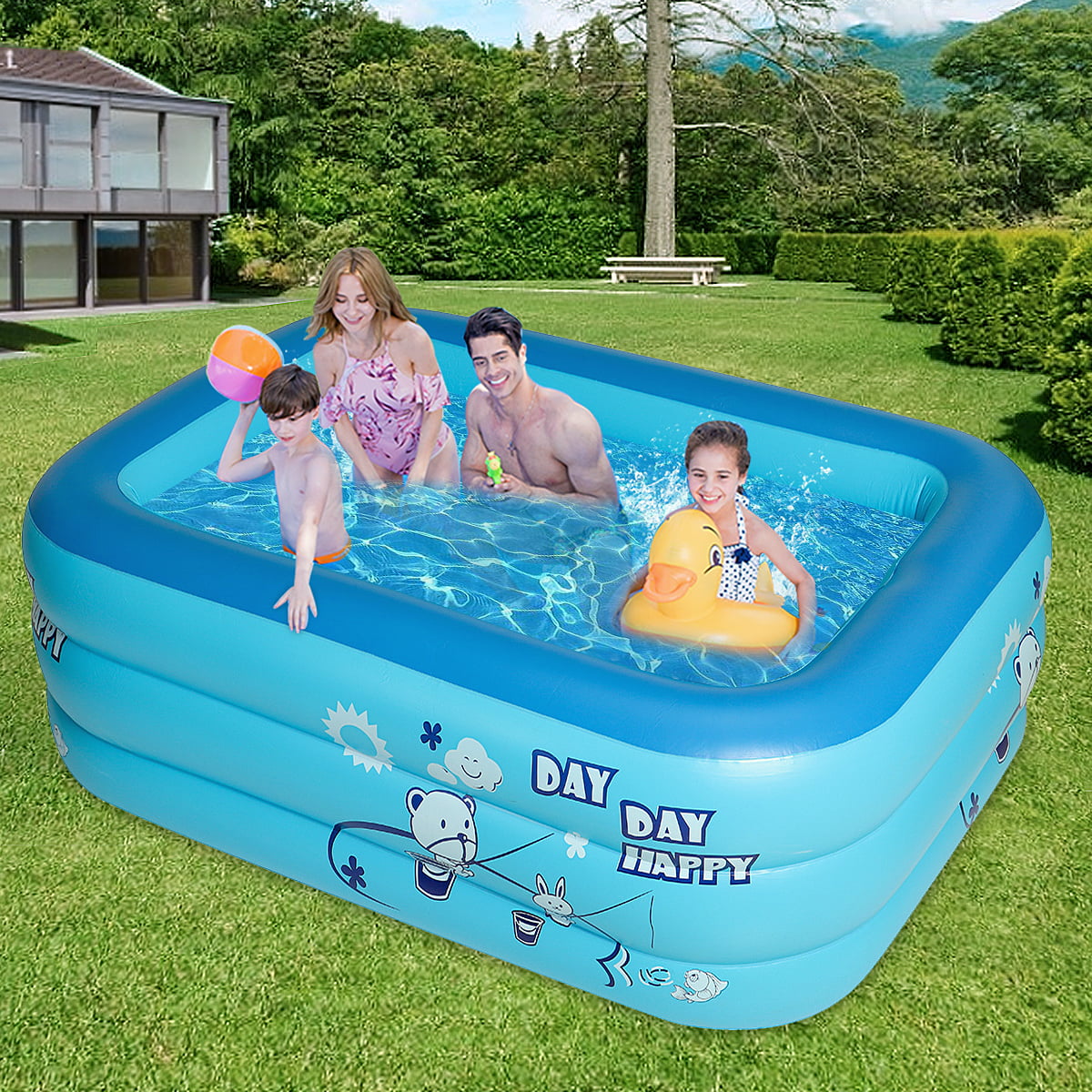 Family Swimming Pool,Summer Inflatable Family Kids Children Adult Play Bathtub Water Swimming Pool Blue White 128 45cm 85 GREENLANS Inflatable Swimming Pools