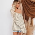 thumbnail image 4 of Suéter de manga larga con cuello en mujer Suéter de rayas Streetwear de punto, Jersey de jersey informal de manga larga para mujer Suéter de XL Yinane Suéter con cuello en V para mujer, 4 of 7