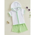 thumbnail image 5 of BemeyourBBs Toddler Terry Cloth Swim Cover Up Baby Boy Girl Swimsuit Trunks and Short Sleeve Coverup Towel Zipper Hoodies Top Seersucker Gingham Shorts Set Beach Bathing Suit Swimwear, 5 of 9