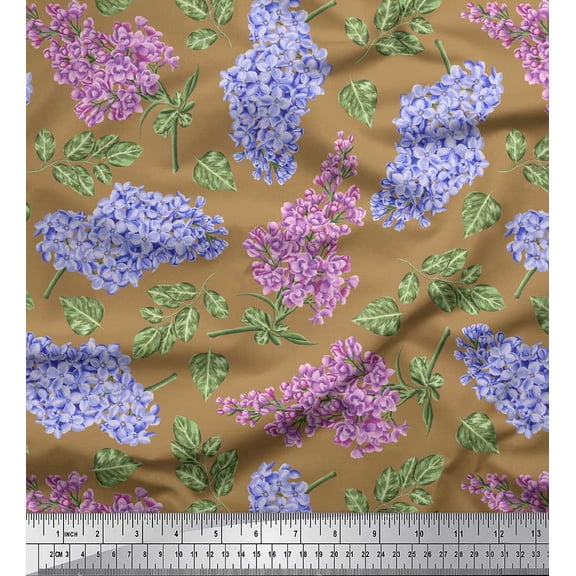 Soimoi Brown Cotton Duck Fabric Leaves & Lily Floral Decor Fabric Printed Yard 42 Inch Wide