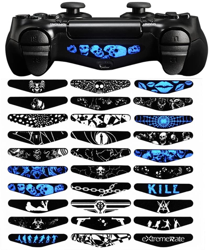 eXtremeRate 60 Pcs/Set Custom Game Light Bar Vinyl Stickers Decal Led Lightbar Cover for Playstation 4 Dualshock 4 PS4 PS4 Slim PS4 Pro Controller Skins 
