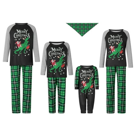 

Christmas Family Pajamas Matching Set Santa Print Raglan Long Sleeve Tops and Plaid Pants Loungewear Soft Sleepwear