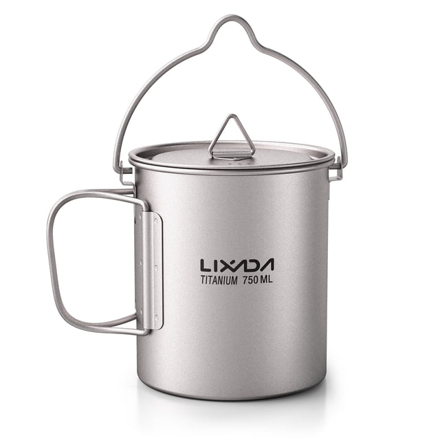 Tazas de titanio Olla de titanio ultraligera de 750 ml Taza de agua de titanio portátil con tapa y asa plegable Picnic de cocina para acampar al aire libre