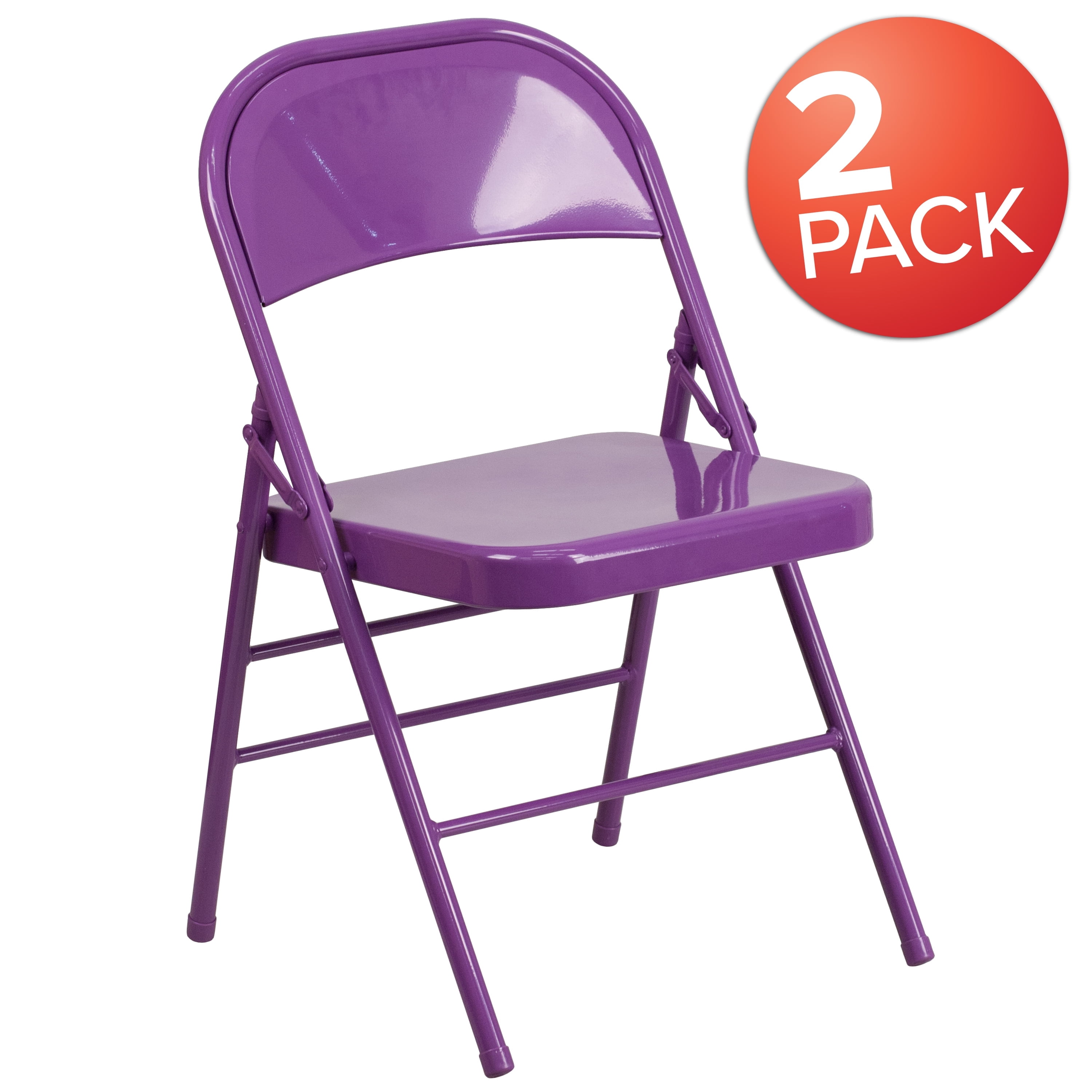 Flash Furniture 2 Pack HERCULES COLORBURST Series Impulsive Purple Triple Braced & Double Hinged Metal Folding Chair