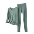 thumbnail image 2 of Plus Size Women's Round Neck Long Sleeve Pajama Set Nightwear Sleepwear Loungewear, 2 of 5
