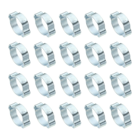 Uxcell 20 Pack 20-23mm Double Ear Hose Clamp, Galvanized Steel O Clip Crimp, Silver