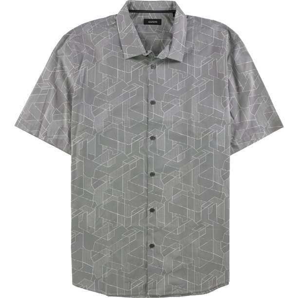 Alfani - Camisa con botones Geo-Illusion para hombre, color negro, grande Alfani Botones al frente