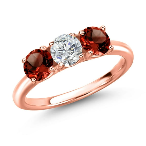 Gem Stone King 18K Rose Gold Plated Silver Lab Grown Diamond and Red Garnet Engagement Ring for Women | 1.60 Cttw | Round 5MM | Gemstone April Birthstone | Size 8