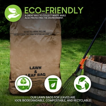 10-Pack 30 Gallon Lawn & Leaf Bags With Gardening Gloves - Heavy Duty Kraft Paper Yard Waste