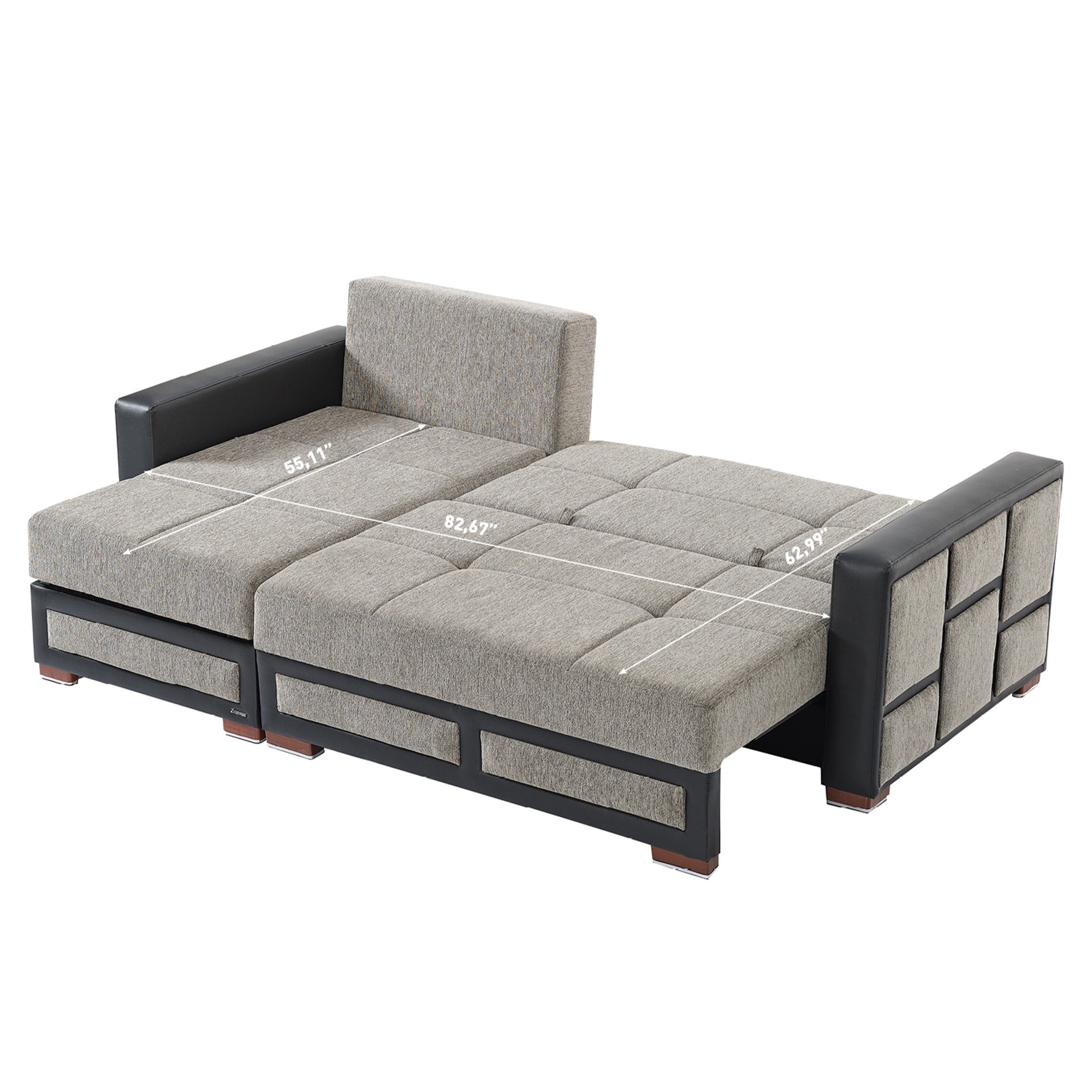 Ottomanson 96" Convertible Sectional Sofa with Storage, Chenille L-Shaped Couch for Living Room, Gray