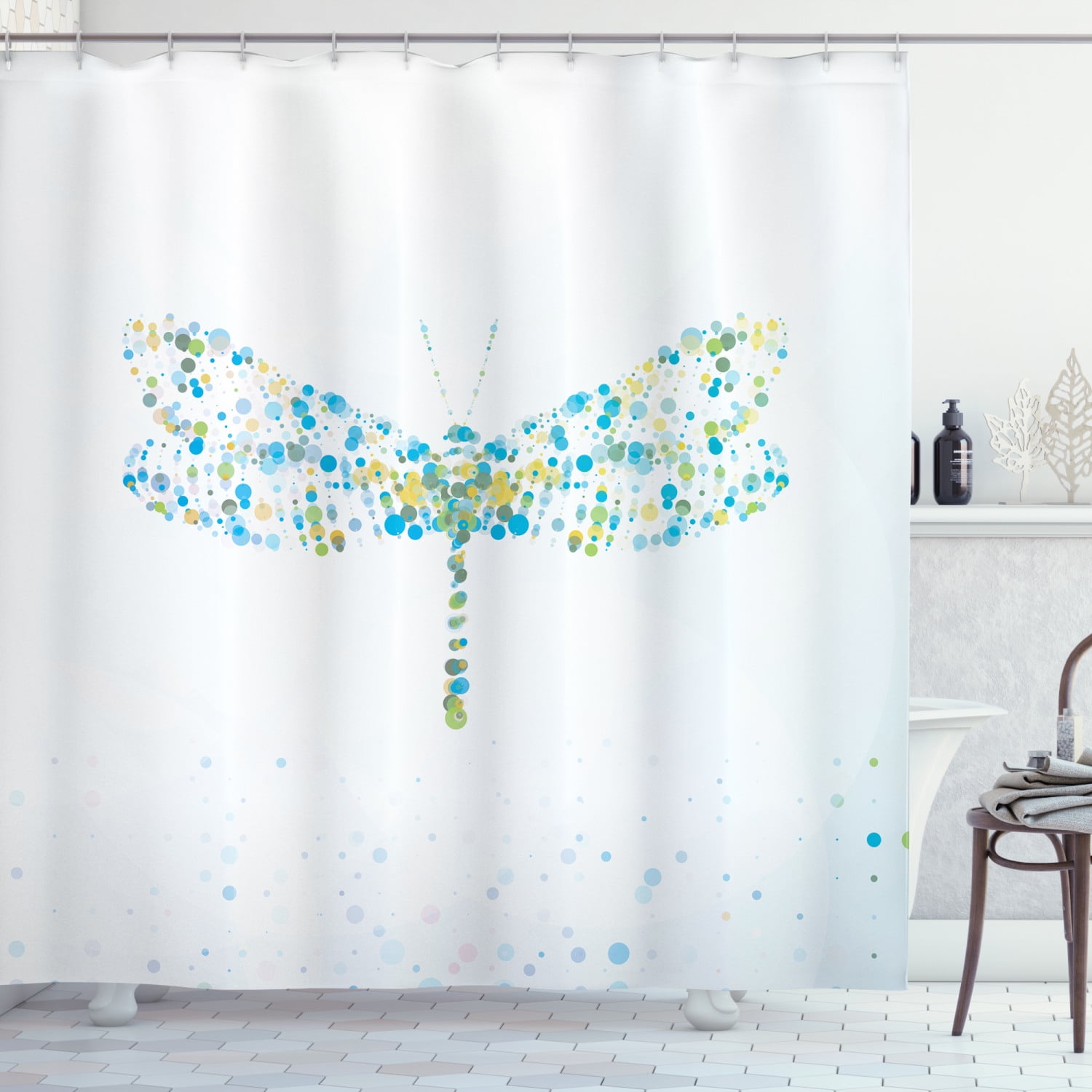 Dragonfly Shower Curtain, Macro Futuristic Digital Dragonfly Figure