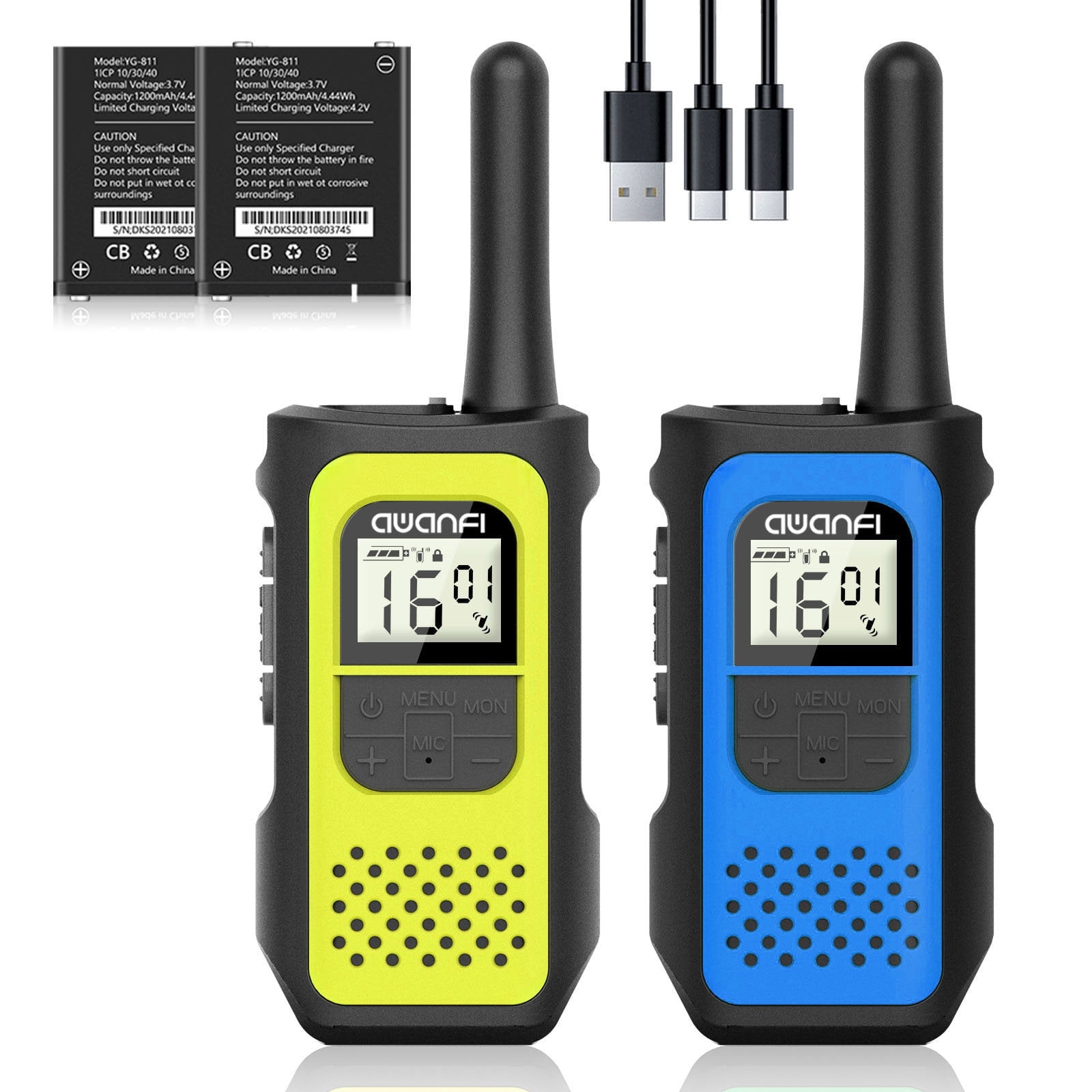 AWANFI Walkie Talkies, Walkie Talkie for kids Adults 2 Pack, 22 FRS Channel Rechargeable Walkie Talkie for Friends Family