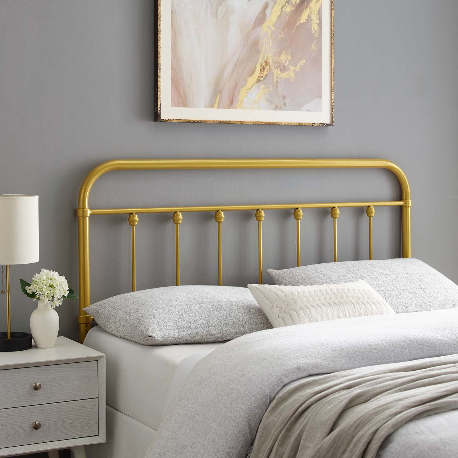 Modway Sage Queen Metal Headboard Gold, Gold Wrought Iron Bed Frame Queen Size