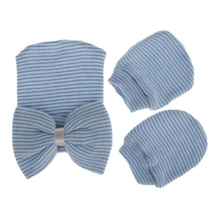 

TUOBARR Newborn Baby Girls Boys Striped Bownot Woolen Headgear Warm Hat Cap Knit Glove