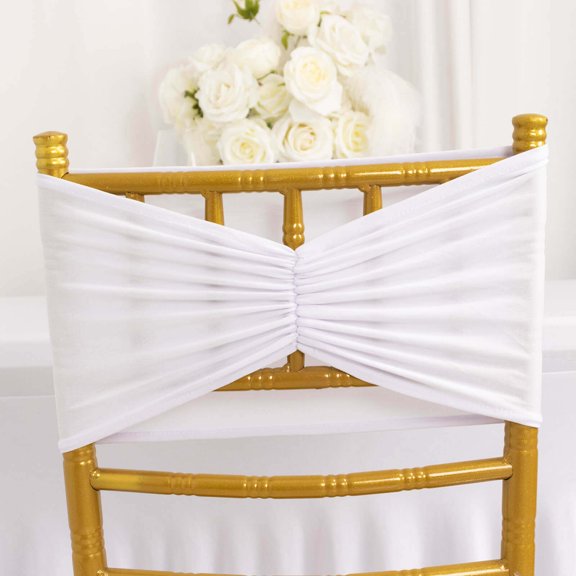 BalsaCircle 5 White Ruffled Spandex Chair Sashes Wedding Event Banquet Decorations