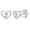 thumbnail image 1 of Pendientes de corazón inicial Silvora tachuelas de plata esterlina hipoalergénicas mujer letra Z regalo joyería cumpleaños día de la madre, 1 of 8