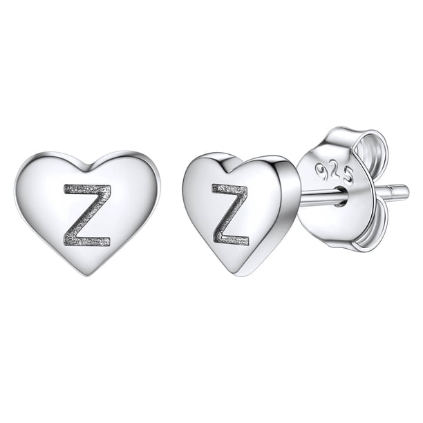 Pendientes de corazón inicial Silvora tachuelas de plata esterlina hipoalergénicas mujer letra Z regalo joyería cumpleaños día de la madre