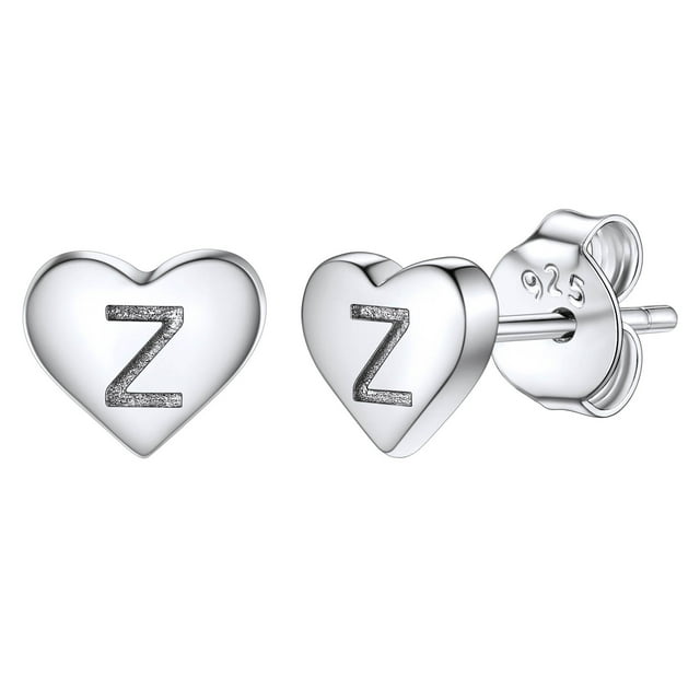 Pendientes de corazón inicial Silvora tachuelas de plata esterlina hipoalergénicas mujer letra Z regalo joyería cumpleaños día de la madre