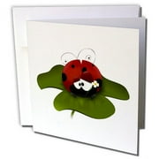 3dRose Cute Silly Ladybug On A Leaf Animal Character - Greeting Card, 6 by 6-inch