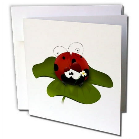 3dRose Cute Silly Ladybug On A Leaf Animal Character - Greeting Card, 6 by 6-inch