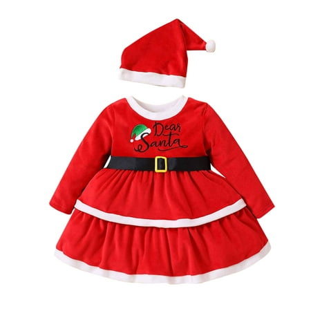 

TAIAOJING Baby Girl Dress Toddler Long Sleeve Christmas Ruffles Bowknot Princess Hat Outfits Dresses 12-18 Months